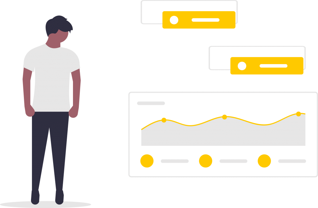 person-observing-yellow-line-graph-and-data-panels